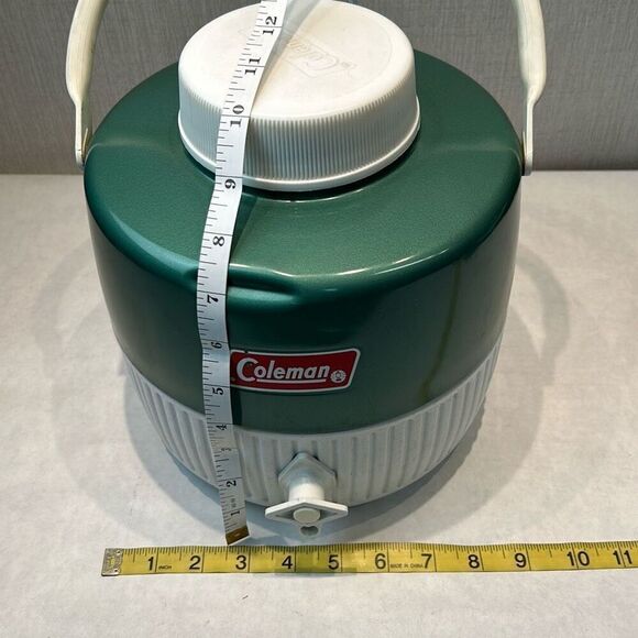 Vtg Coleman Water Jug Cooler Drink Dispenser Green White Round 1970s 1 Gallon - Picture 13 of 13